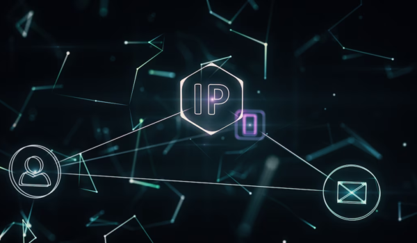 Techy vector illustration with 'IP' letters at the center