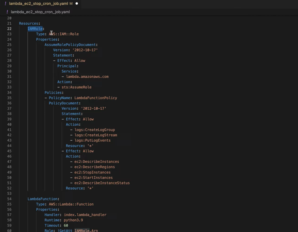 iam role coding in lambada ec2 on black background
